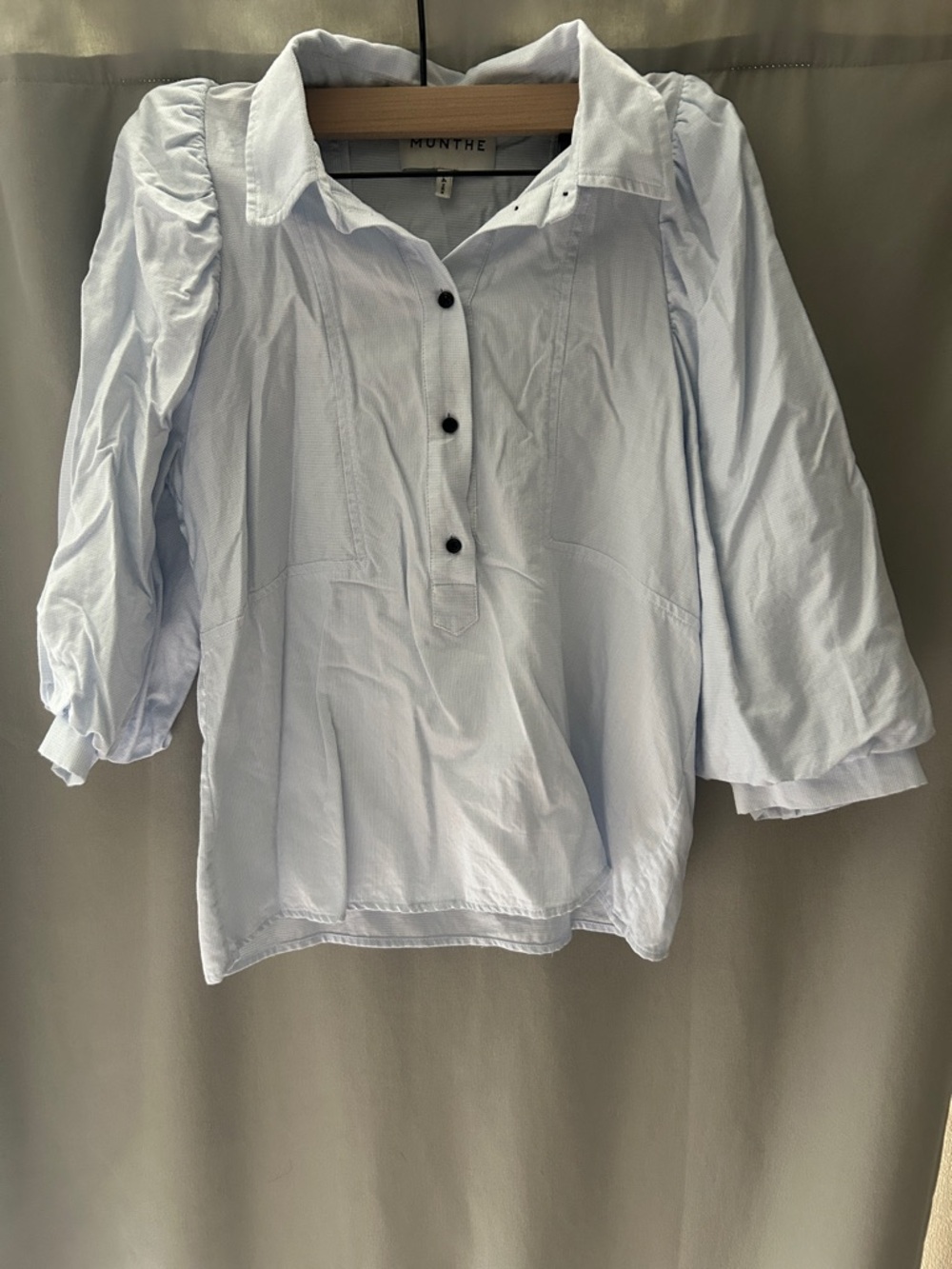 MUNTHE like new. Light Blue Puff-Sleeve Cotton Popover Blouse